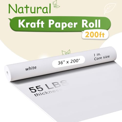 BAIJIALI Rouleau de papier kraft blanc de 91,4 x 6,1 cm pour travaux manuels, tableau d'affichage, décoration de table, travaux manuels, emballage cadeau, bouquet, emballage de colis, 80 g/m², 22,7 kg – vue 3