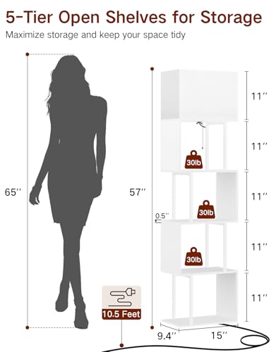 Image of 5-Tier Floor Lamp with Shelves & Remote, Dimmable S-Shaped Bookshelf with 3 Color Temperature, 1-Hour Timer, Tall Corner Standing Lamp for Living Room, Bedroom, Office