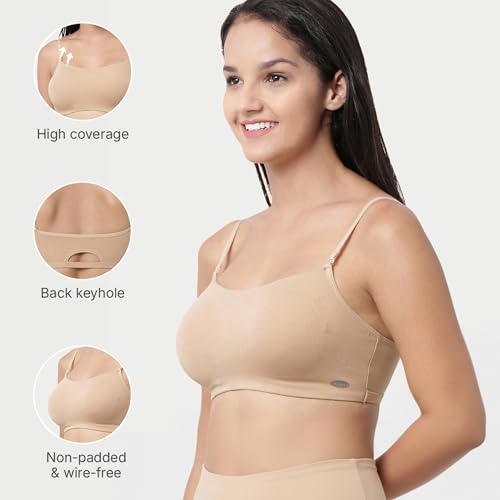 Image of Enamor Moulded Double Layer Front Women's Cotton Cami Bra - Detachable Slim Straps with Back Keyhole, Non Padded, Wirefree, High Coverage - A022