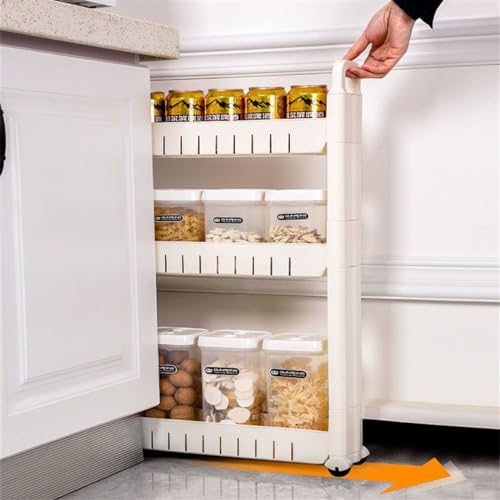 Carro Largo Da Cozinha De 9cm, Organizador Estreito Lateral Móvel Branco Com Alças E Ganchos Extras,