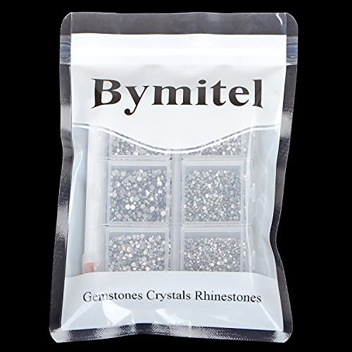 Image of Bymitel 7200 Pieces 6 Different Sizes Stick on Glass Rhinestones Round Crystal Gemstones Flat Back for DIY Jewelry Making with a Picking Pen (6 Sizes, 7200 Pieces)