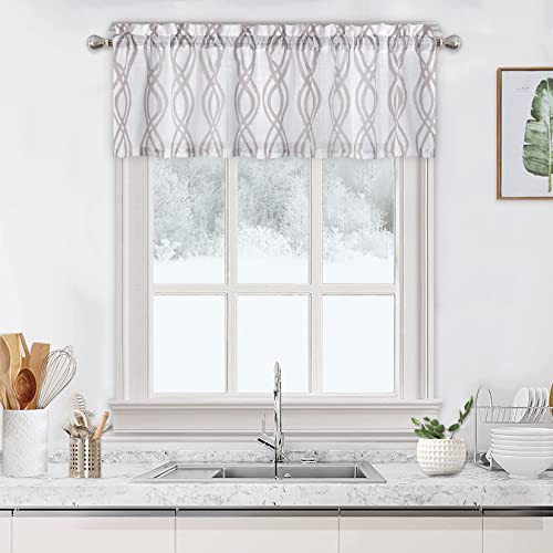 Faironly Valances For Windows Short Kitchen Curtain Valances Small Cafe Curtain Geometric Printed Window Treatment Sets Tier Curtain Valance For Bathroom, 52" W X 15" L #TOP1