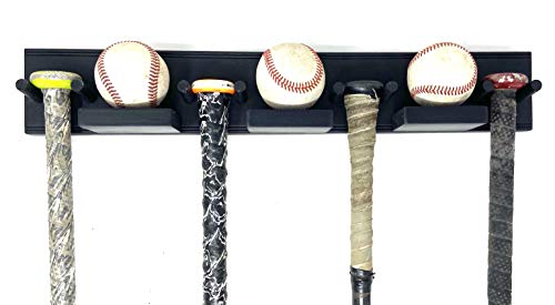 MWCSPORTS Baseball Bat Rack Holder 4 Bats and 3 Balls Trophy Awards Display Wall Mount