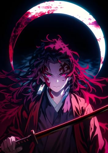 Image of NIJUKA Anime Printed A4 Size Metal sheet Poster For Home And Room Decoration | For Anime Art Fans Boys And Girls (Yoriichi Tsugikuni Moon Brither Hashira)