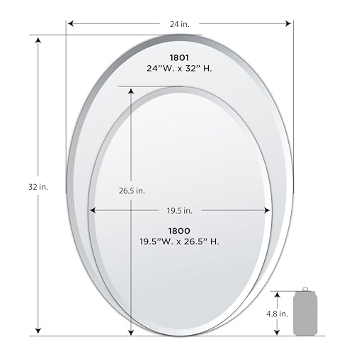 Image of Gatco 1800 Bathroom Wall Mirror, 27 inchH x 20 inchW Modern mirror for Living Room, Vanity, Slim Design Beveled Frameless Oval mirror - Easy Mount Safety Bracket
