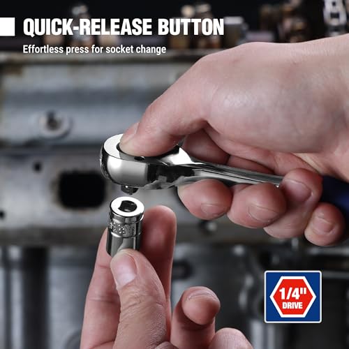 WORKPRO 14-delige metrische dopsleutelset (4-13 mm), roestbestendig Cr-V-staal, 1/4" snelspanner ratel met 72 tanden en met verlengstang - Afbeelding 6