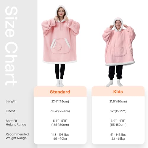 Image of Giggling Getup Wearable Blanket Hoodie for Girls and Boys Sherpa Fleece Hooded Blanket Sweatshirt Warm Cozy Sherpa Wearable Throw Oversized Hoodie with Giant Pocket & Sleeves for Kids Pink