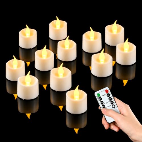 Image of JOSU Rechargeable Flameless Tea Lights Candles with Remote Timer, Battery Operated LED Tealight Candles with 2 x 6-Port USB-C Cable for Votive Wedding Table Centerpiece Home Aniversary Decor, 12-Pack