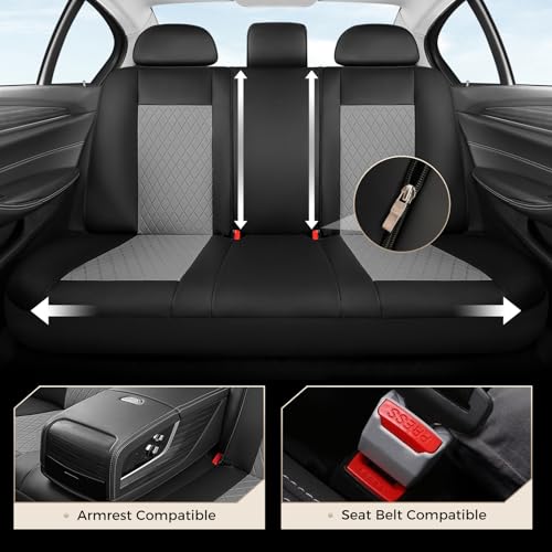 Image of Coverado Car Seat Covers, 5 Seats Front and Rear Seat Covers for Cars, Leather Seat Covers Waterproof Car Seat Protectors, Automotive Seat Cushions Universal for Most Sedan, SUV, Truck, Black & Gray