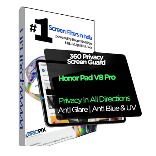 Image of Pxin BRIOPIX 360 Privacy Screen Guard Compatible for Honor Pad V8 Pro | Anti Glare, Anti Blue Light, Anti UV | 4 Way Privacy | Anti Scratch | No Eye Strain | Landscape, Portrait Use | Privacy Filter