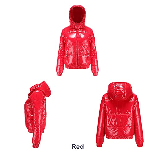 NJNJGO Jaqueta feminina cropped acolchoada de inverno brilhante Puffer casacos com capuz jaquetas ac