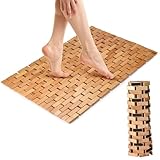Bamodi Bathroom Bamboo Floor Mat - Wooden Bath Mat - Natural Wood Accessories for Spa, Bathtub, Kitchen, Pool, Beach Area - Stylish and Practical Interlocking Design - Mats for Inside Shower