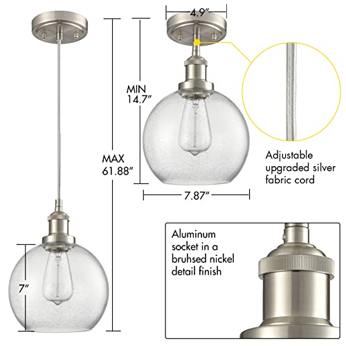 Daycent Modern Brushed Nickel Pendant Lights Kitchen Island Bubble Seeded Glass Globe Pendant Light #TOP2