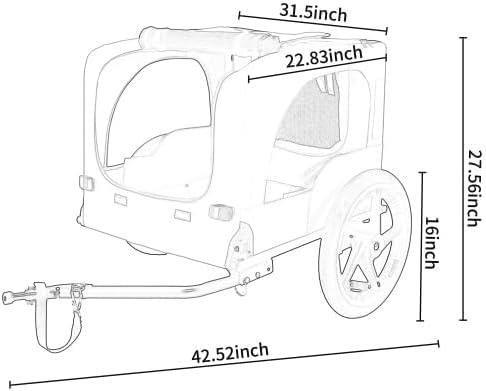 【LuckyNote】 Outdoor Heavy Duty Collapsible Pet Bike Trailer with 16-Inch All-Terrain Wheels & Universal Hitch – Foldable Dog/Cargo Carrier Cart for Bicycles, 42.5x31.5x27.5 Inches