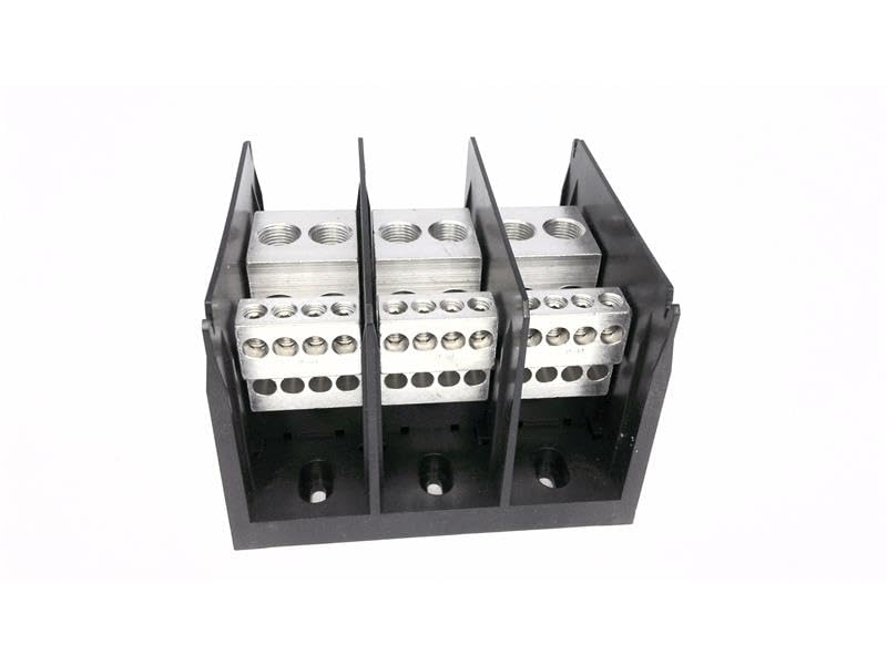 Power Distribution Block - 3 Pole - 510A 600V - (2) 250kcmil to 6 AWG / (8) #2 to 14 AWG - Thermoplastic - Open Style.