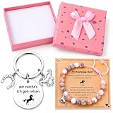 AHEJIOO Pferde Mädchen Geschenk, Armband Mädchen, Pferde Zubehör, 4-teiliges Geschenkset mit Armband Schlüsselanhänger und Geschenkverpackung für Pferdeliebhaber zu allen festlichen Anlässen