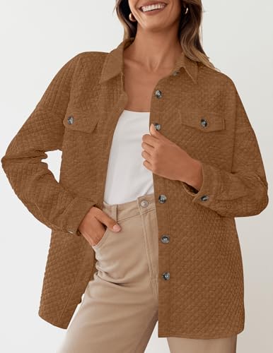 ZESICA Women's 2025 Fall Casual Long Sleeve Button Down Loose Lightweight Shacket Shirt Jacket Coat Outerwear with Pockets2
