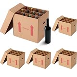 Tatuo 5 Pack Wine Bottle Moving Box with Lid 14 x 12 x 13 Inch Corrugated 12 Bottle Moving and Storage Box with Reinforced Cardboard and Handles for Wine, Champagne or Glass Bottles