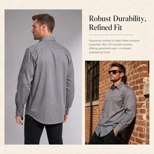 Image of SRsafety Hi Vis FR Shirts for Men,7.0oz Long Sleeve FR Work Shirts,100% Cotton High Visibility Fire Shirt