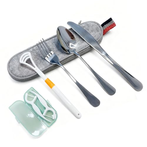 La mejor comparación de Cubiertos portatiles los más recomendados. 41 HALLMY 6Piezas Juego de Cubiertos Portátiles, Acero Inoxidable, Incluye Estuche, Cubiertos Portátiles con Estuche de Viaje, Perfectos para Acampar, Escuela y Oficina, Aptos para...