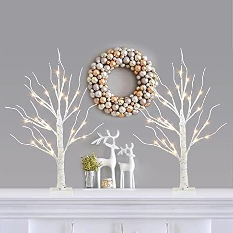 PABIPABI Christmas Decorations 2 Pack Lighted Birch Tree, Artificial Tree with 24 LED Warm White Lights Battery Powered Timer Room Decor, Tabletop Ceterpieces Trees for Home Party Wedding Decor (2FT) Cover