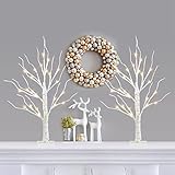 PABIPABI Christmas Decorations 2 Pack Lighted Birch Tree, Artificial Tree with 24 LED Warm White Lights Battery Powered Timer Room Decor, Tabletop Ceterpieces Trees for Home Party Wedding Decor (2FT)
