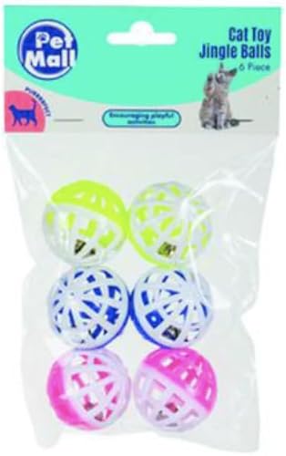 Pet Mall Cat Toy Jingle Balls, Colorful Play Balls with Bells, 6 Piece Pack