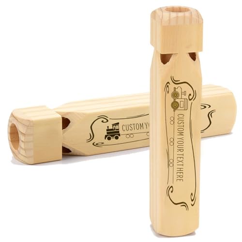 Silbato De Tren Personalizado Grabado, Fecha Y Nombre Personalizados Silbato De Tren Personalizado Quemado En Madera, Recuerdo Y Regalo Único De Juguete De Madera(Four Holes)