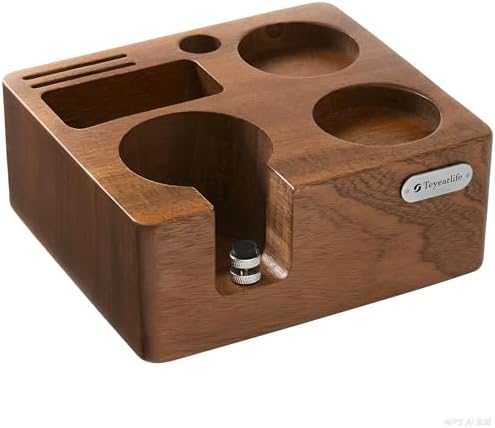 Tamping Station for 51/54mm Portafilters Solid Wood Espresso Accessories 7-Slot Organizer with Anti-Slip Base & Adjustable height image 2