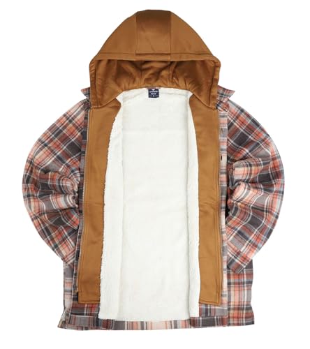 Image of LeeHanTon Mens Heavyweight Hoodies Casual Zip Up Plaid Flannel Shirt Jackets Winter Thick Berber Lined Fleece Coat