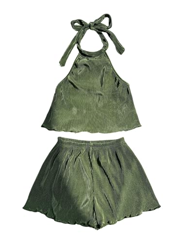 GORGLITTER 2 Piece Sets for Women Summer Crochet Textured Tie