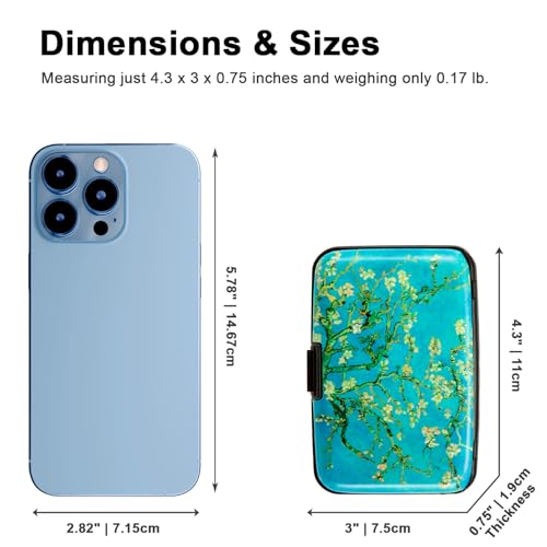 Image of Credit Card Holder, Metal Card Wallet RFID Blocking Mini Slim Aluminum Business Hard Card Case for Women Men (Vincent van Gogh Almond Blossoms)
