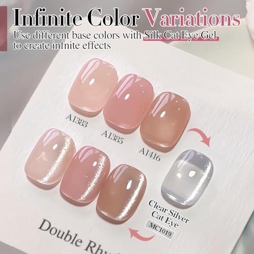 Double Rhythm 0.5 OZ Cat Eye Gel Polish with Magnet 15ML Holographic Glitter Shimmer Translucent Jelly Color Magnetic Polish Salon DIY at Home (Silver-MC1019) - Thumbnail 7