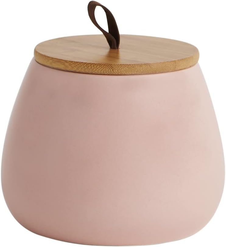 Chumbak Pink Ceramic Storage Jar with Wooden Lid 1000ml – Airtight Kitchen Container for Snacks, Sugar, Tea, Coffee, Dry Fruits & Multipurpose Food Storage