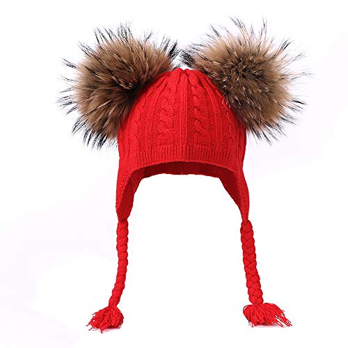 Bonnet tricoté chaud pour dames avec pompon haut de gamme