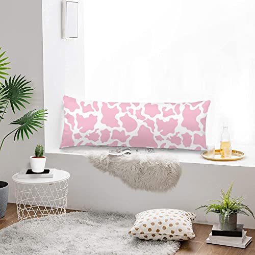 Cow Print Body Pillow Cover Cute Farm Milk Cow Animal Cowhide Cushion Case Decorative Soft Farmhouse Long Pillowcase With Zipper Rectangle Pillow Cases For Bed,Couch,Sofa,Home Gift 20"X54",Pink White #TOP3