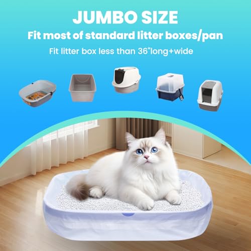 120 Pack Jumbo Cat Litter Bags-3MIL Extra Thick Leakproof Litter Box Liners, 37\"x18\" Heavy Duty Drawstring Cat Litter Liners for Automatic Litter Box, Odor Control Disposable Kitty Litter Bags 12 Roll - Thumbnail 2