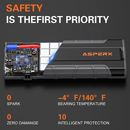 AsperX AX2500 Car Jump Starter, 2500A Peak Battery Starter for 10L Gas or 7.3L Diesel Engines, 12 Volt Auto Battery Booster, Lithium Jump Box with USB-C QC3.0, Jump Pack with Built-in LED Flashlight