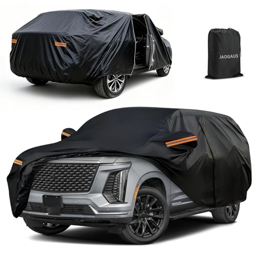 Custom Fit Car Cover for 2021-2025 Cadillac Escalade, 10Layers All Weather Outdoor SUV Car Covers with Zipper Door & Windproof Bands, Reflective Strip for Snow Rain Dust Hail Cover Sun UV Protection