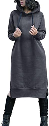 Women's Thickening Long Fleece Sweatshirt String Hoodie Dress Pullover Plus Size