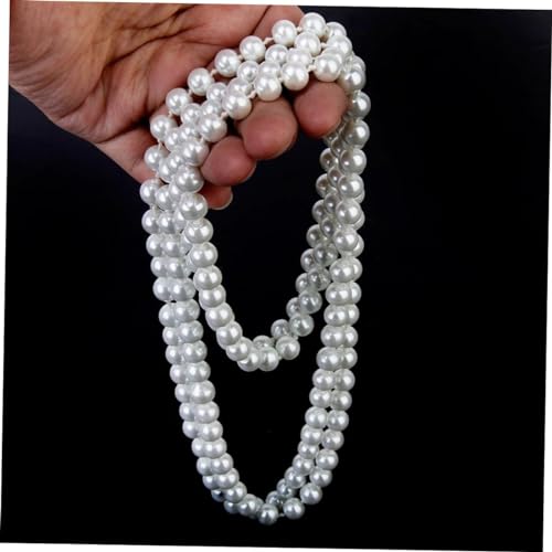 Collier de pull à perles de verre blanches sautoir ajustable 160 cm