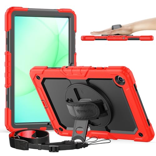 Timecity Case for Samsung Galaxy Tab A11+ Plus / A9+ Plus 11 Inch - Heavy Duty Protective Cover with Screen Protector, Rotating Stand, Shoulder Strap & Pencil Holder | Kids-Friendly (Red) by timecity - Used condition - US$23.99
