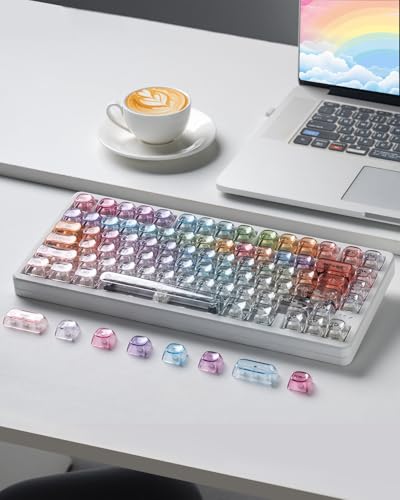 Image of Rainbow Clear Keycaps, 125 Keys MOA Profile Transparent Keyboard keycaps, Shine Through Jelly Key caps, Compatible with 60%, 65%, 75%, 96%, Full-Sized Layout Mx Switches Mechanical Keyboard