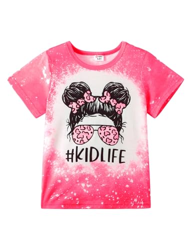 PATPAT Girls Shirts Size 8-9 Pink Kid Life Graphic Tees, Kid Life Shirts for Girls, Crew Neck Short Sleeve Pink Tops Fashion Clothes Coming Home Outfit Preppy Tops