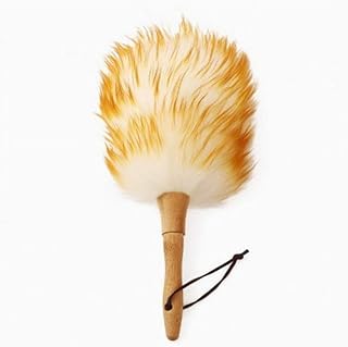 Feather Duster with Wood Handle, Anti-Static Wool Brush Duster Blinds Kitchen Keyboard Dust Cleaning Tool Car Duster Interior/Exterior Cleaner Smart and Soft