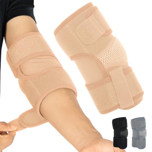 Vive 肘ブレース - テニス圧縮スリーブ - ゴルファー、滑液包炎、左腕または右腕用ラップ - 腱炎サポートストラップ ゴルフ 男女兼用 - 上顆炎とスポーツの回復 (ベージュ、スタンダード)