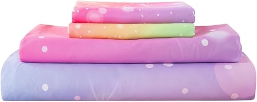 Miniatura 6 de ADASMILE A & S Juego de sábanas bajeras de arco iris de 4 piezas para niños, tamaño Queen, para niñas, color rosa, morado, teñido anudado pastel (1