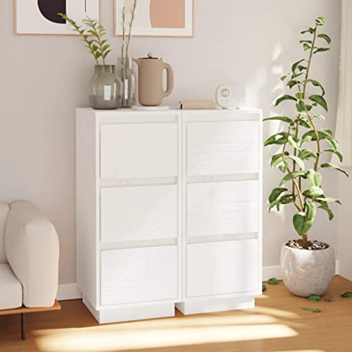 2 aparadores de madera maciza de pino de color blanco, 32 x 34 x 75 cm, armarios auxiliares con puertas, espacio de almacenamiento para salón y comedor, elegantes muebles de cocina, duraderos y