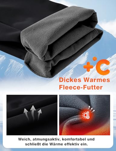 donhobo Damen Winter Wanderhose Wasserdicht Softshellhose Outdoorhose Winddicht Warm Gefüttert Skihose Trekkinghose Snowboardhose Funktionshose (Rein Schwarz, M)