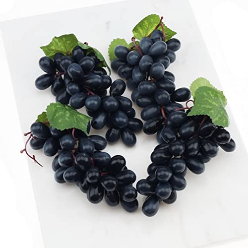 Woration 4 Bunches Artificial Grape Lifelike Simulation Fruit Decorative Fake Black Grapes With Vines Kitchen Office Garden Home Prop Cabinet Display (36 Kernels) #TOP1